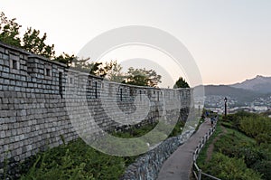 Night view of Hanyangdoseong, a fortress wall in Seoul city in Korea