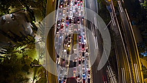 Night view of heavy traffic on the tollway