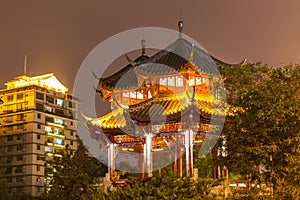 Night view of Hejiang Pavilion in Chengdu