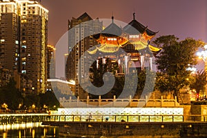 Night view of Hejiang Pavilion in Chengdu