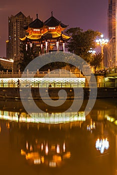 Night view of Hejiang Pavilion in Chengdu