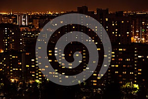 Night view of high-rise buildings in the city.