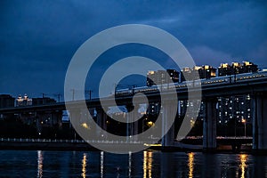 Night view of high-speed rail at Yitong River Viaduct, Changchun, China