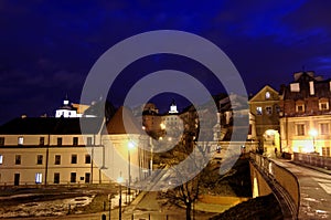Night view of historical Old City of Lublin, Poland.