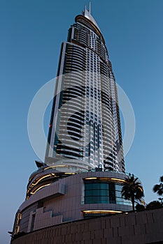 Night view of Hotel The Address in The Dubai Mall