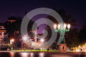 Night view of Hradcanske namesti square in Prague, Czech Republi