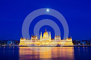 Night view of the Hungarian Parliament Building in Budapest