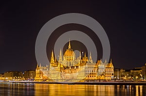 Night view of the Hungarian Parliament Building in Budapest