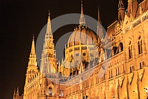 Night view of the illuminated building of the hungarian parliament in budapest