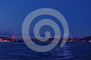 Night view of the illuminated Martyrs' Bridge, Istanbul, Turkey