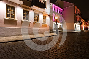 Night view of illuminated old street