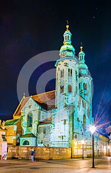 Night view of the illuminated saint Andrew church in Krakow/Cracow, Poland....IMAGE