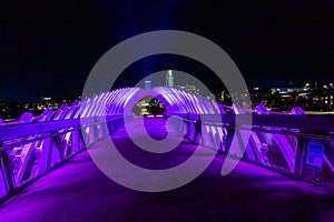 Night view from inside the shark in the Heartland of America Park at the Riverfront Omaha Nebraska USA