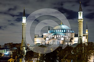 Night View of Istanbul Downtown and famous Sophia Cathedral