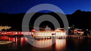 Night View of the Itukashima Shrine on Miyajima island, Hiroshima Prefecture, Japan