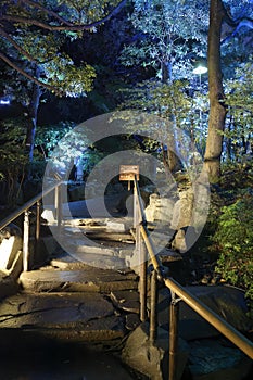 Night view of Japanese Garden in Shinagawa Takanawa, Tokyo