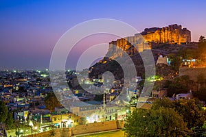 Night view of jodhpur and mehrangarh fort in jodhpur