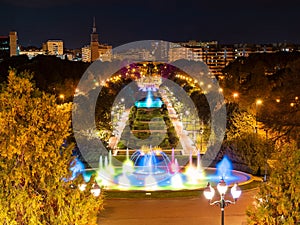 Night view of Jose Antonio Labordeta park or Parque Grande in Zaragoza photo