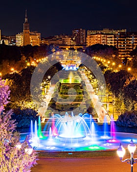 Night view of Jose Antonio Labordeta park or Parque Grande in Zaragoza photo
