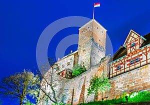 Night view of Kaiserberg in Nurnberg, Germany