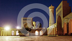 Night view of Kalon mosque and minaret - Bukhara