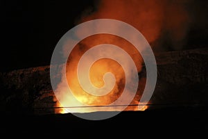 Night view of the Kilauea caldera at night, with lava glow, Big Island, Hawaii