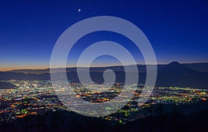 Night view of the Kofu city and Mt.Fuji