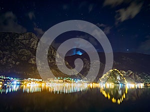 Night view of Kotor Bay, Montenegro