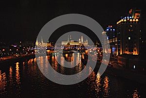 Night view of the Kremlin and Moscow - river