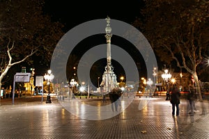 Night view of the La Rambla. Catalonia