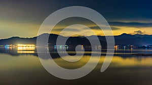 Night view of lake Hamana brackish lagoon in Shizuoka Prefecture of Japan