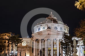 Night view of a landmark in Bucharest, Romania