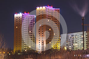 Night view of a large illuminated house