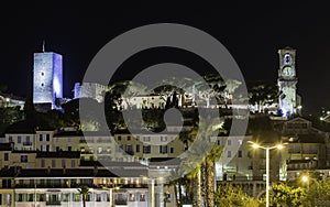 Night view of Le Suquet district, Cannes, Cote d& x27;Azur, France