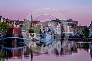 Night view of leith by the river