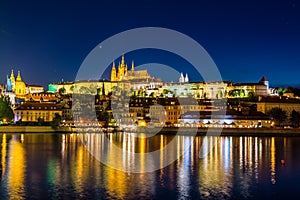 Night View of  the Lesser Town  Mala Strana  district and  Prague castle, the largest coherent castle complex in the world, with