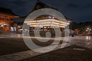 Night view of the lighten lanterns in Yasaka Shrine