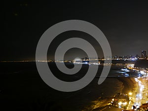 Night view of Lima bay from Barranco district, Peru