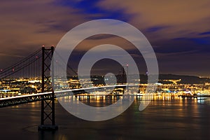 Night view of Lisbon and 25th of April Bridge