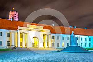 Night view of the Lithuania National Museum under the Gediminas hill in Vilnius,Lithuania...IMAGE