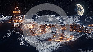 Night view of the lunar base