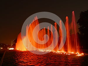 Night view of Magic Water Circuit fountains in Lima
