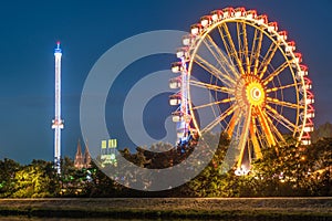 Night view of the Maidult with Ferris wheel in Regensburg, Germany photo