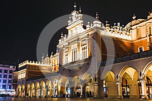 Night view of Main Market Square and Sukiennice in Krakow. Krakow is one of the most beautiful