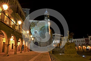 Night view of the main square of Trujillo (Spain) photo