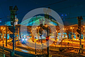 Night view of the main train station in Cologne, Germany