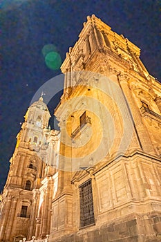 Night view of Malaga Cathedral, exterior