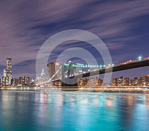 Night view of Manhattan and Brooklyn bridge