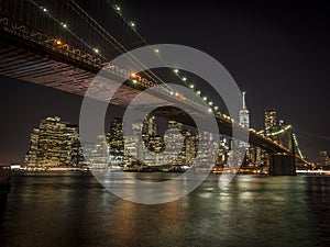 Night view on Manhattan and Brooklyn bridge