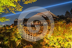 Night View with Maple in Kiyomizu Dera Temple , Kyoto , Japan